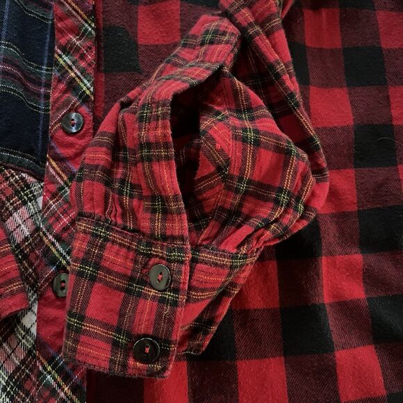 John Mark Plaid Patchwork Button Up Flannel Tunic READ Missing Two Buttons XL - Picture 4 of 10